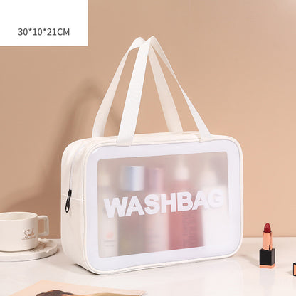 Pu Transparent Three Piece Makeup And Wash Bag Large Capacity