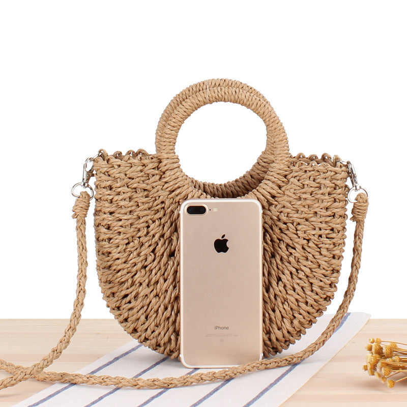 Simple Style Ins Popular Semicircular Straw Woven Bag Beach Hand-Woven Bag