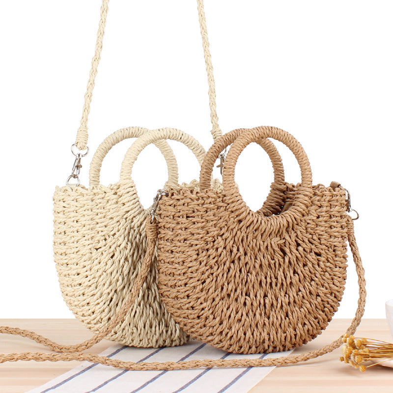 Simple Style Ins Popular Semicircular Straw Woven Bag Beach Hand-Woven Bag