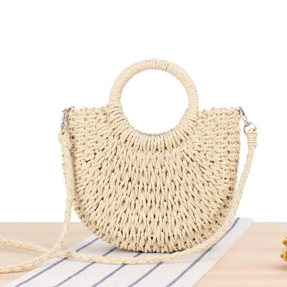 Simple Style Ins Popular Semicircular Straw Woven Bag Beach Hand-Woven Bag