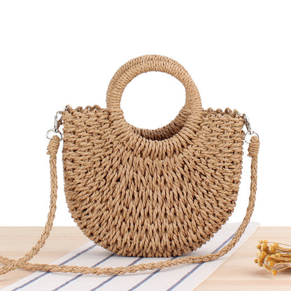 Simple Style Ins Popular Semicircular Straw Woven Bag Beach Hand-Woven Bag