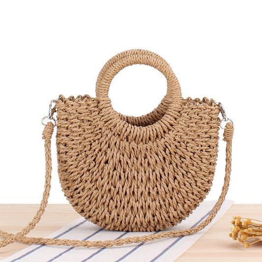 Simple Style Ins Popular Semicircular Straw Woven Bag Beach Hand-Woven Bag