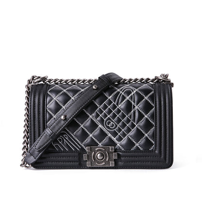 Leather one-shoulder diagonal colorful chain bag