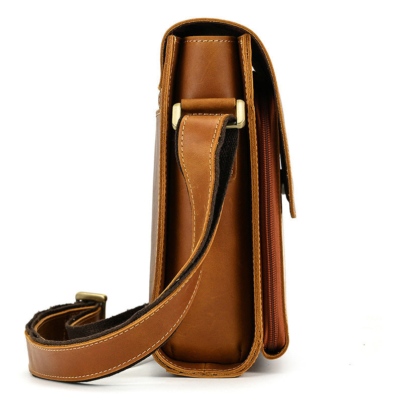 Men's Leather Top Layer Cowhide Flap Shoulder Bag