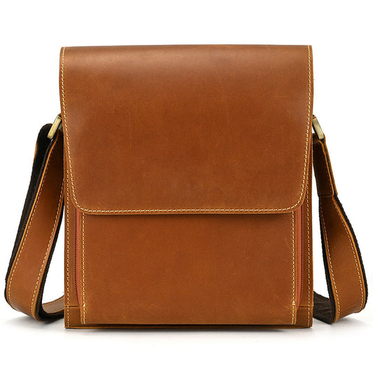 Men's Leather Top Layer Cowhide Flap Shoulder Bag