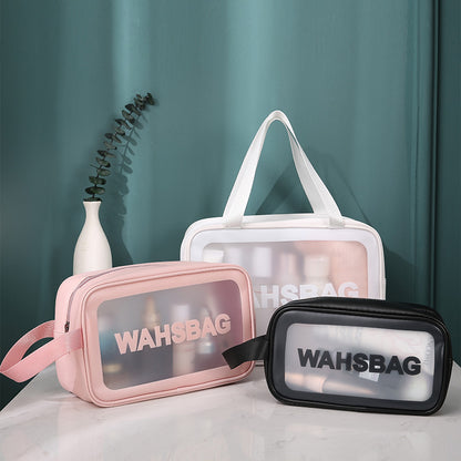 Pu Transparent Three Piece Makeup And Wash Bag Large Capacity