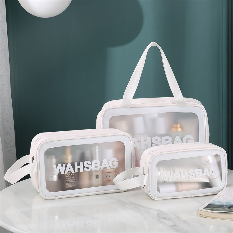 Pu Transparent Three Piece Makeup And Wash Bag Large Capacity