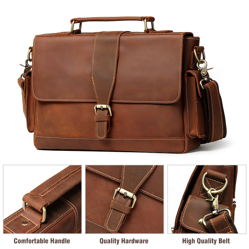 Business leather men's briefcase