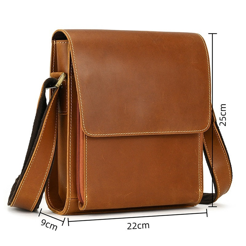 Men's Leather Top Layer Cowhide Flap Shoulder Bag