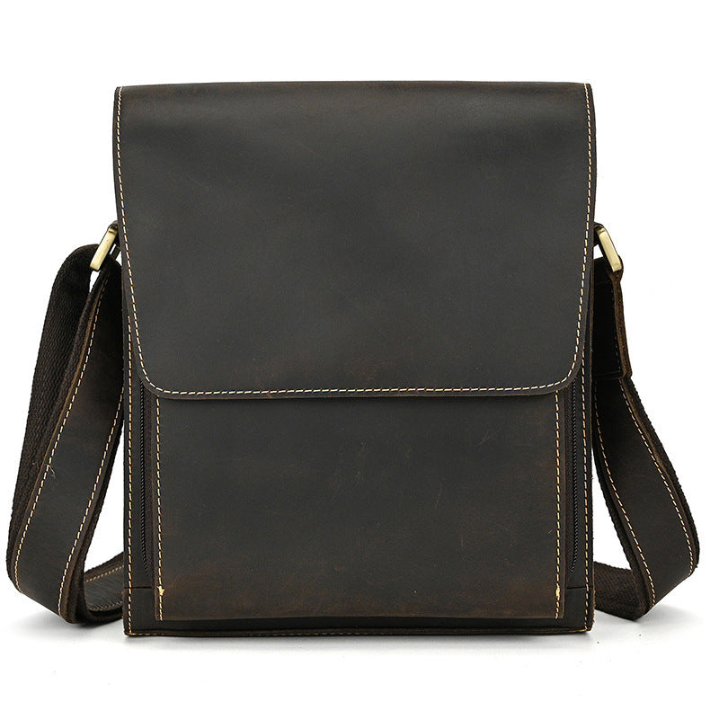 Men's Leather Top Layer Cowhide Flap Shoulder Bag