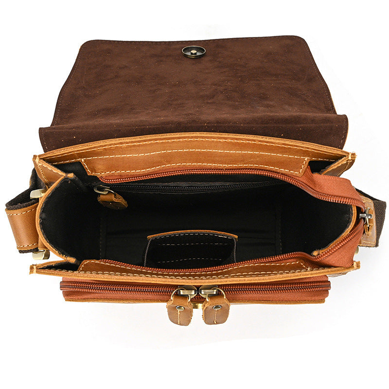 Men's Leather Top Layer Cowhide Flap Shoulder Bag