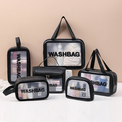 Pu Transparent Three Piece Makeup And Wash Bag Large Capacity