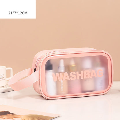 Pu Transparent Three Piece Makeup And Wash Bag Large Capacity